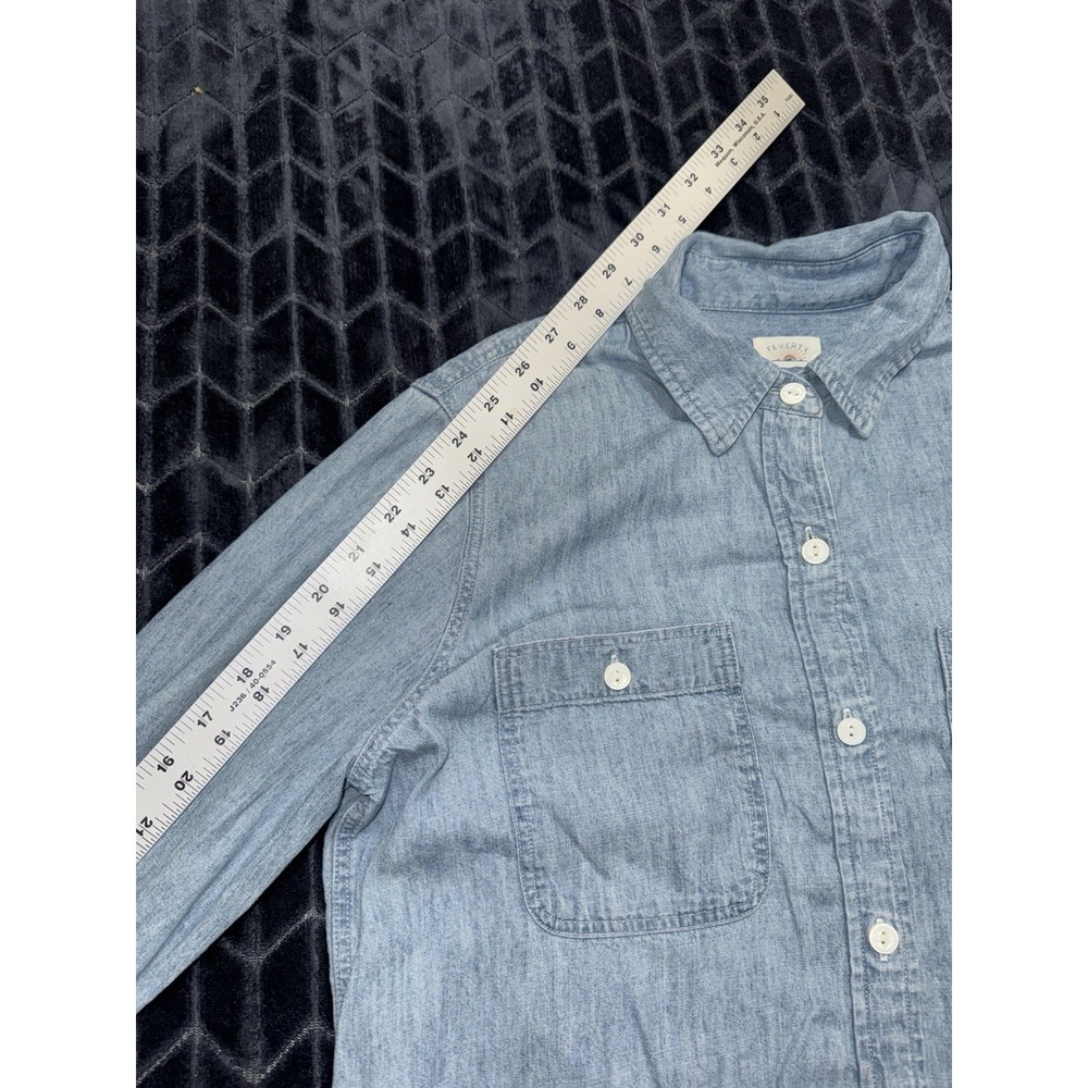 Faherty Mens Blue Chambray Denim Tencel Linen Button Down Pocket Shirt Size S - Picture 7 of 8